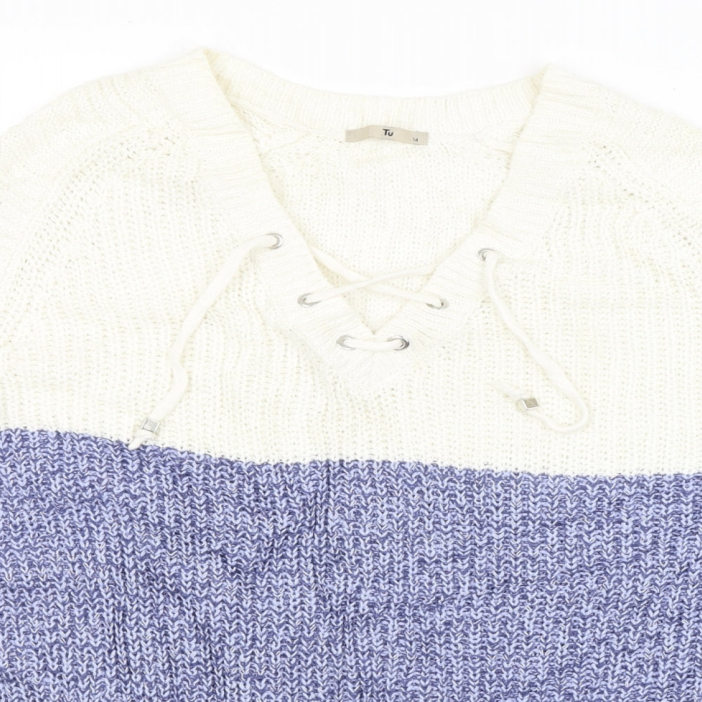 TU Womens White Striped  Pullover Jumper Size 14