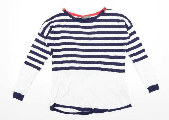 Oasis Womens White Striped  Basic T-Shirt Size S