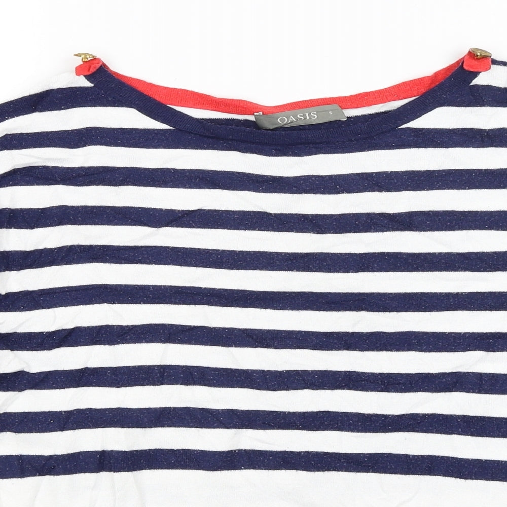 Oasis Womens White Striped  Basic T-Shirt Size S