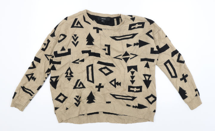 FOREVER 21 Womens Beige Pullover Jumper Size M - Symbols