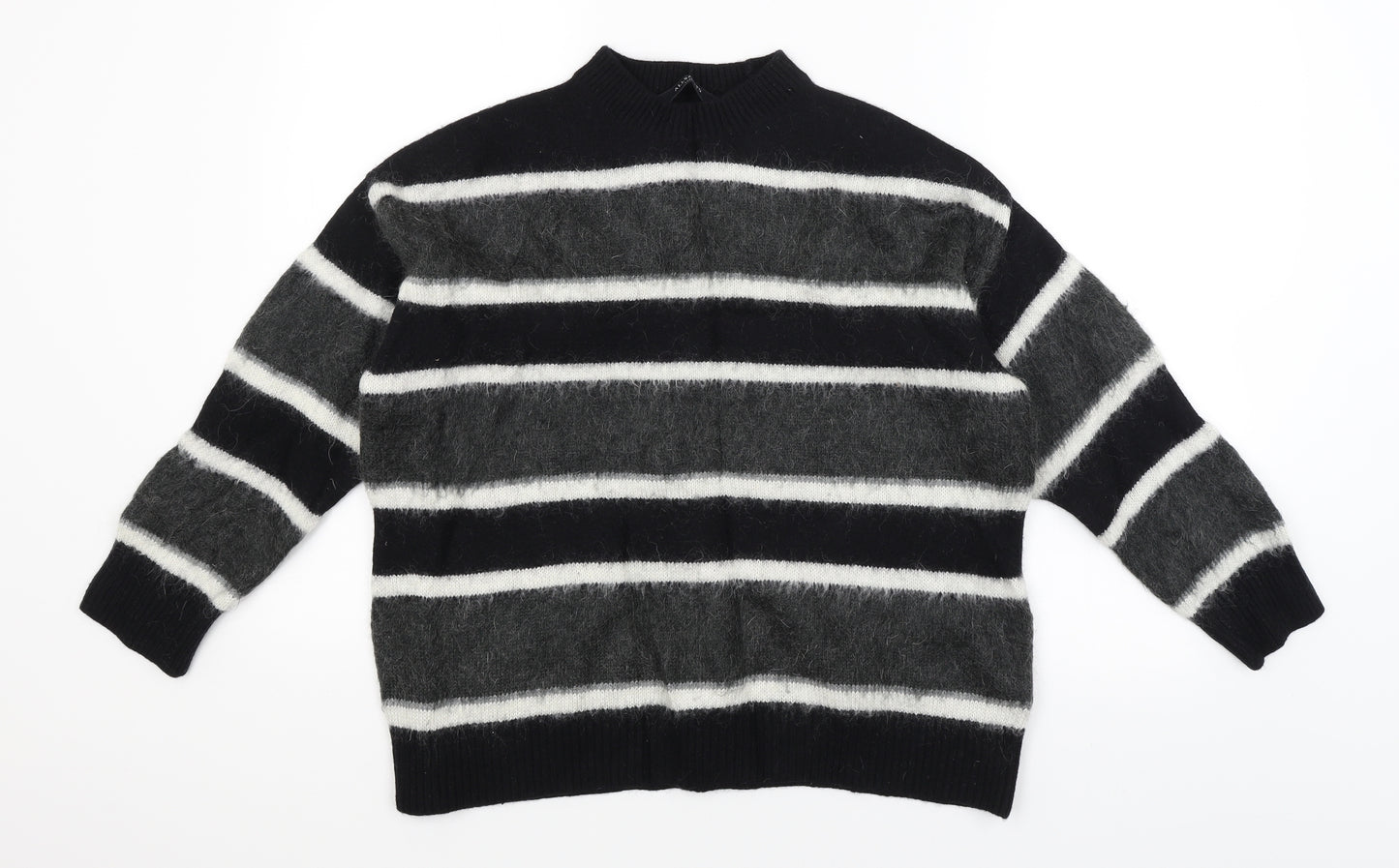 All Saints Mens Black Striped  Pullover Jumper Size S