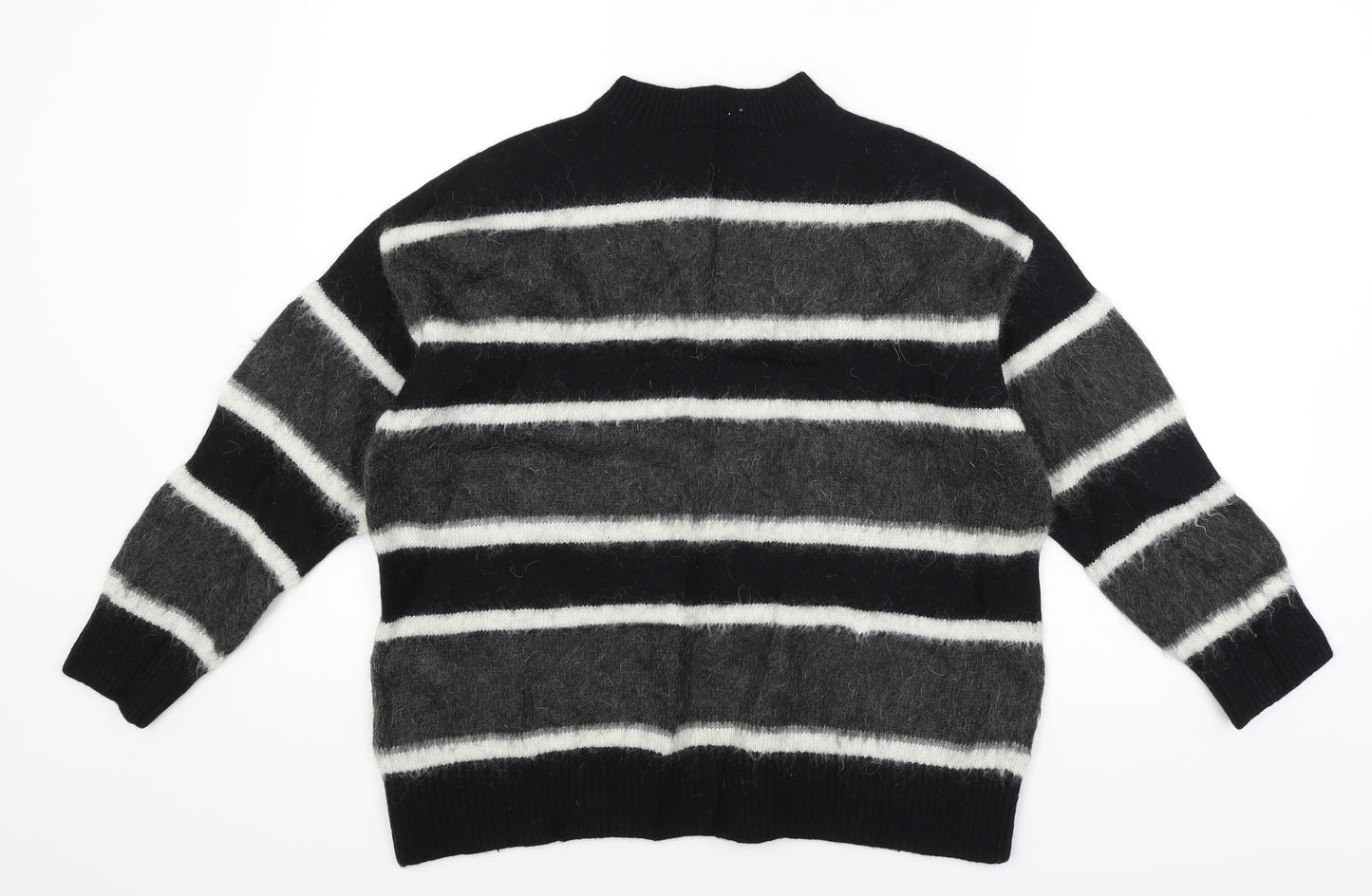 All Saints Mens Black Striped  Pullover Jumper Size S