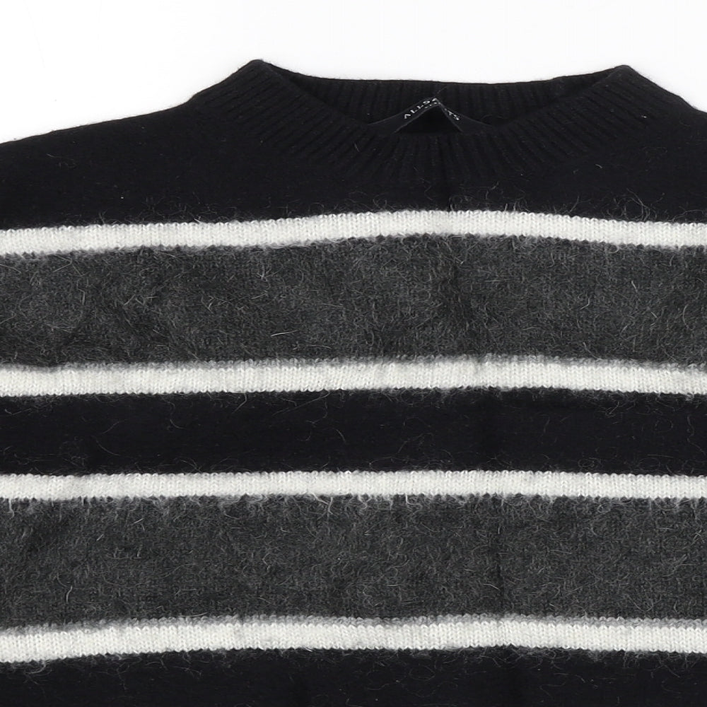 All Saints Mens Black Striped  Pullover Jumper Size S