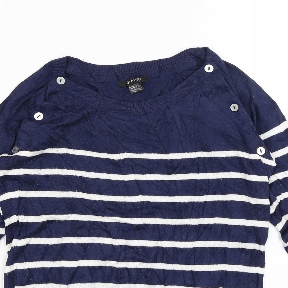 ESMARA Womens Blue Striped  Basic T-Shirt Size 12