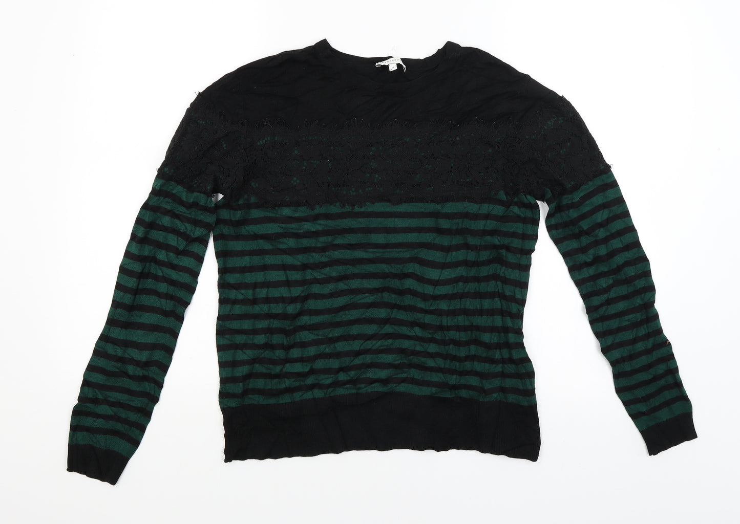 Warehouse Womens Green Striped  Pullover Jumper Size 12