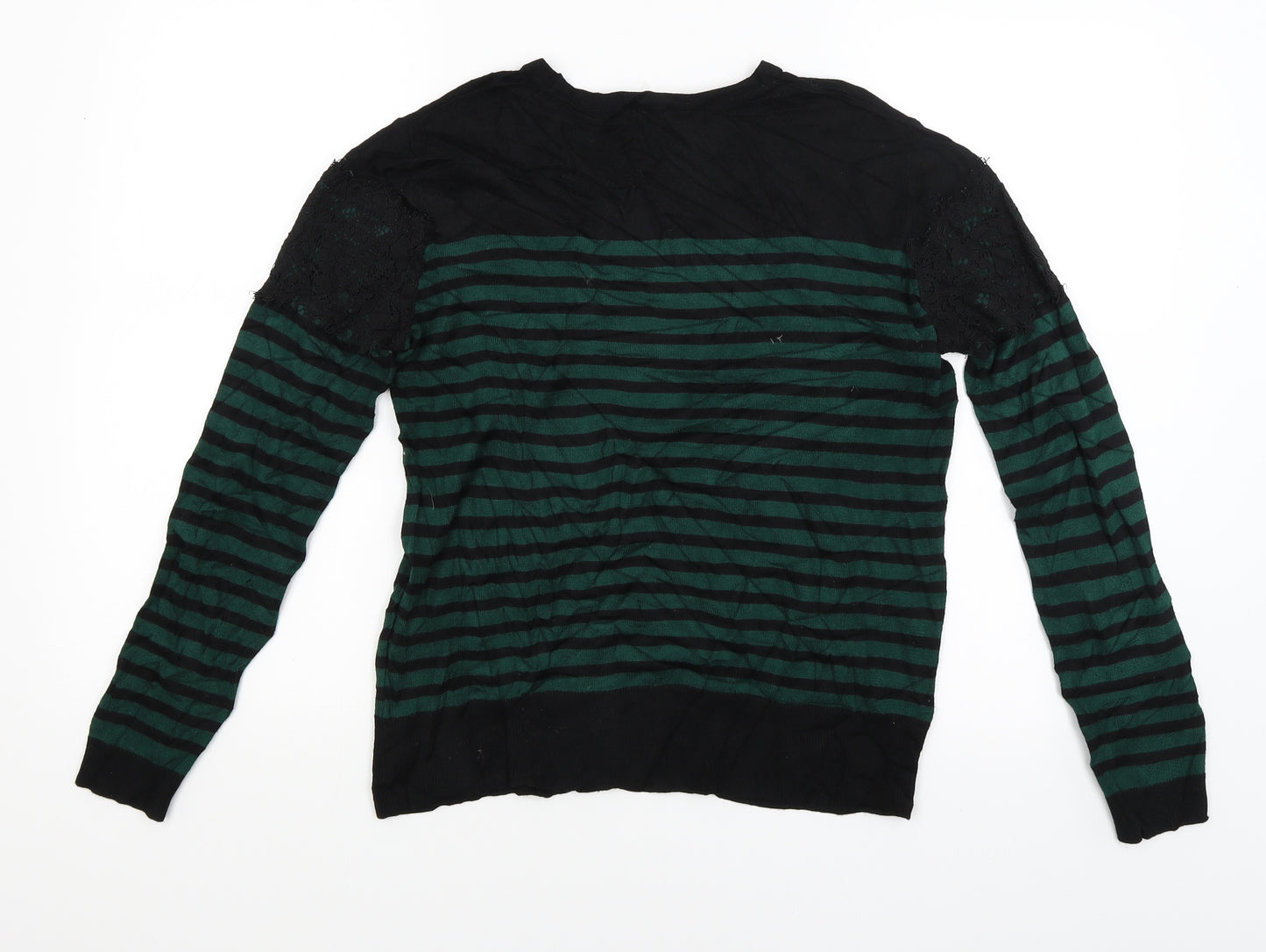 Warehouse Womens Green Striped  Pullover Jumper Size 12