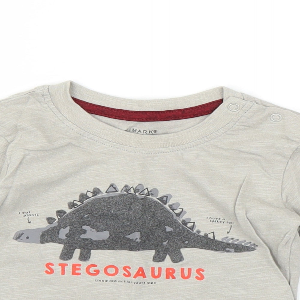 Primark Boys Grey   Basic T-Shirt Size 6-9 Months  - Dinosaur
