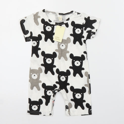 Kid's Tales Baby White Animal Print  Babygrow One-Piece Size 6-9 Months  - Teddy Bear