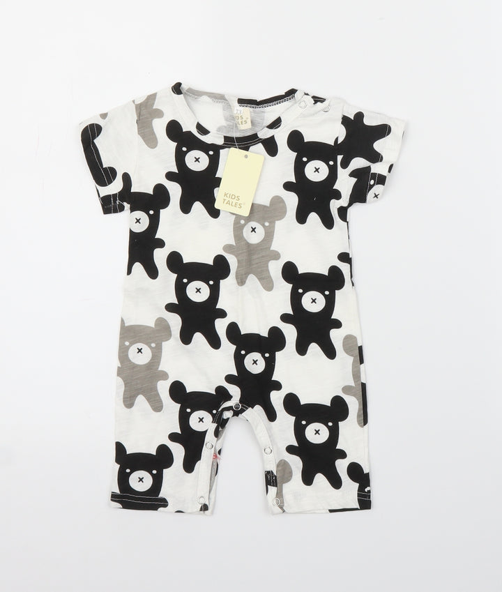 Kid's Tales Baby White Animal Print Babygrow One-Piece Size 6-9 Months - Teddy Bear