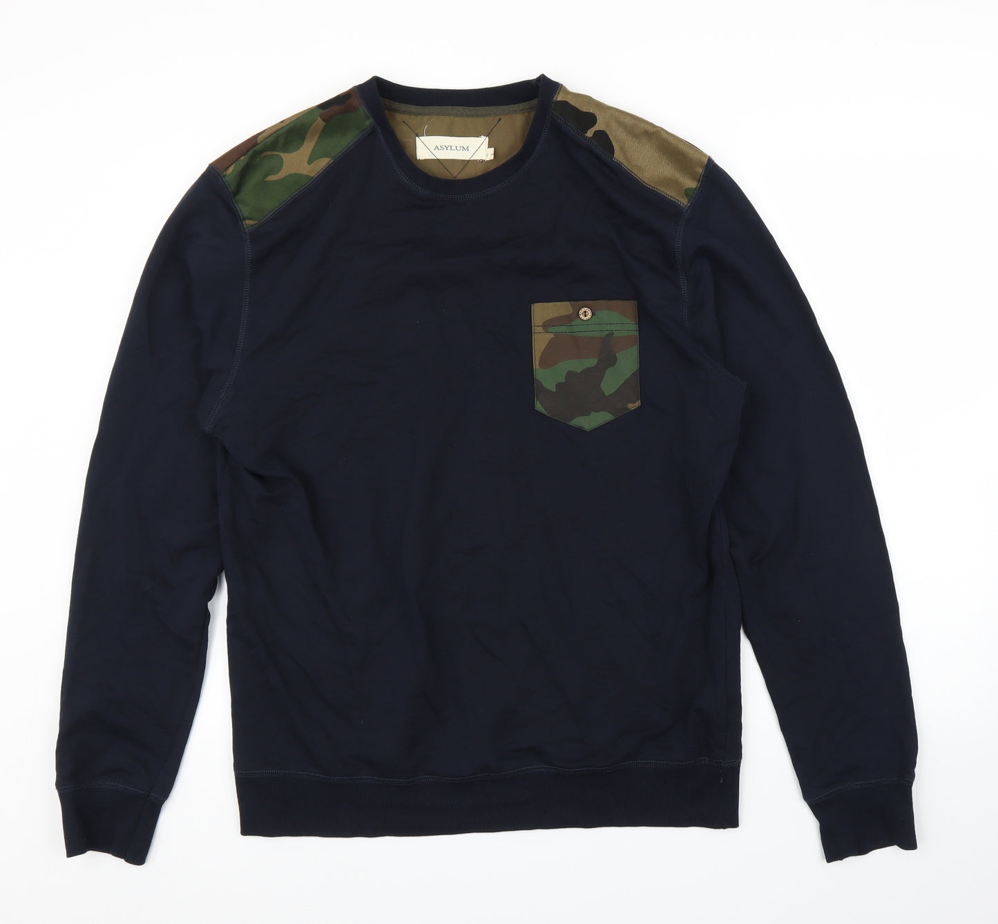 Asylum Mens Blue Camouflage  Pullover Sweatshirt Size L