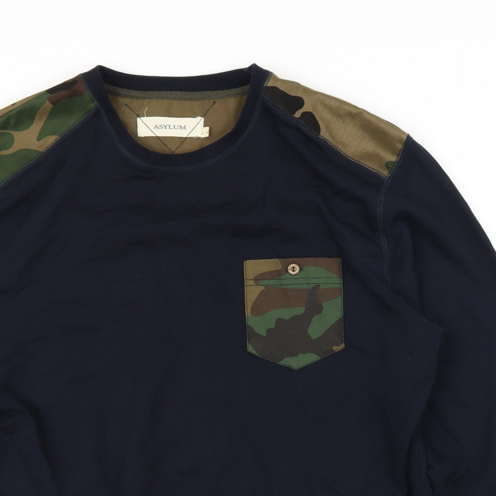 Asylum Mens Blue Camouflage  Pullover Sweatshirt Size L