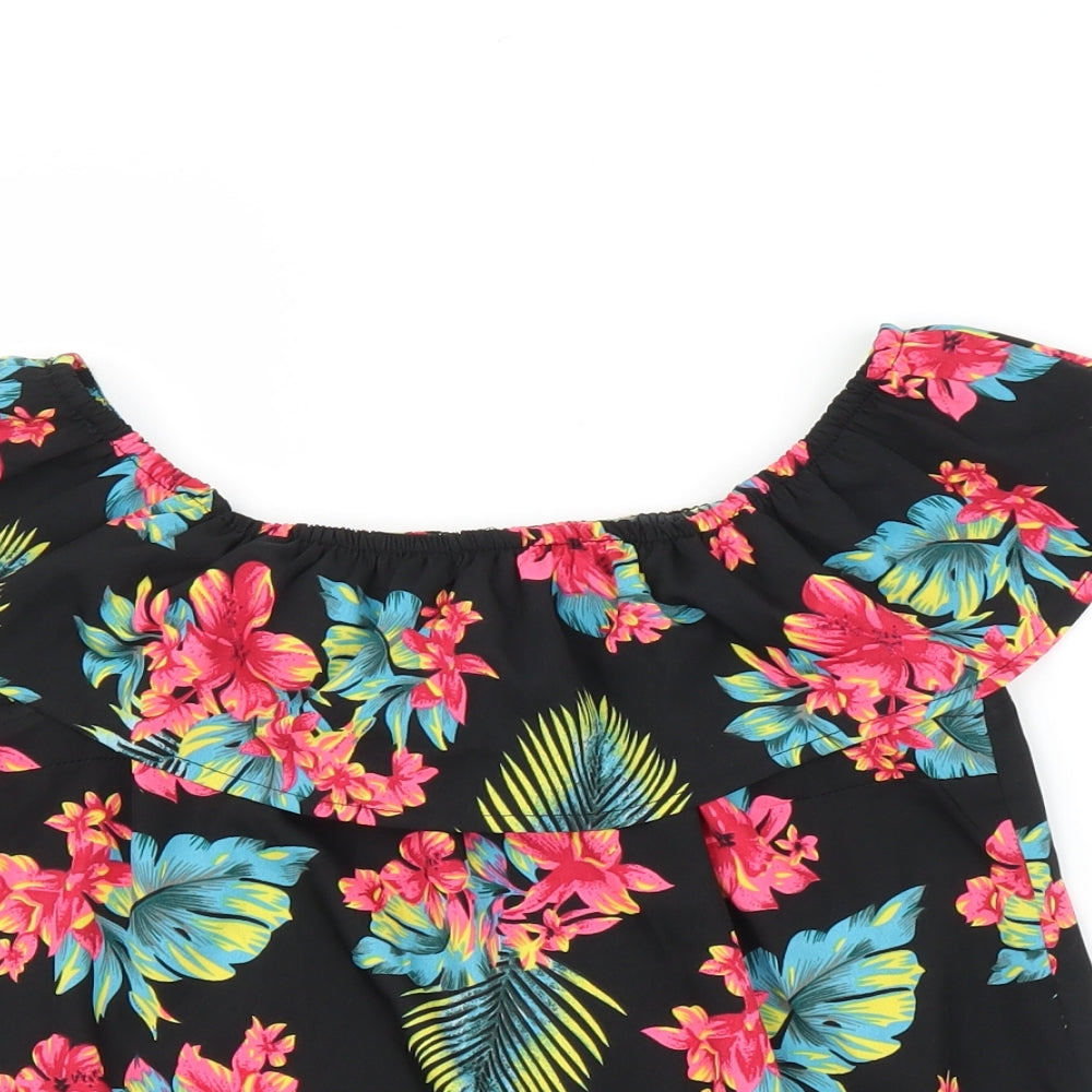 Primark Girls Black Floral  Basic Blouse Size 11-12 Years