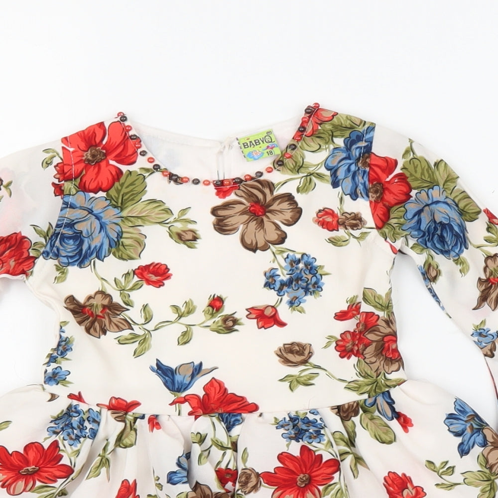 Baby Girls White Floral  A-Line  Size 18 Months