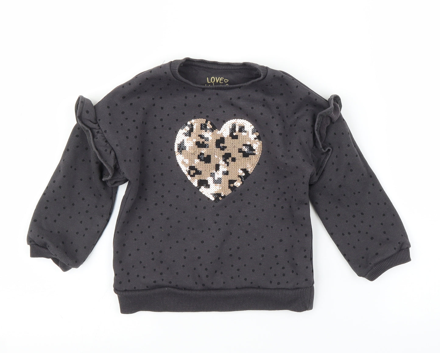 F&F Girls Grey Spotted  Pullover Jumper Size 2-3 Years