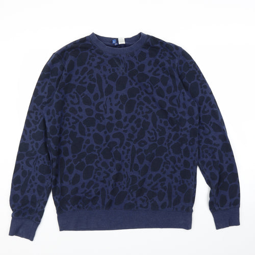 H&M Womens Blue Animal Print  Pullover Jumper Size L  - Leopard print