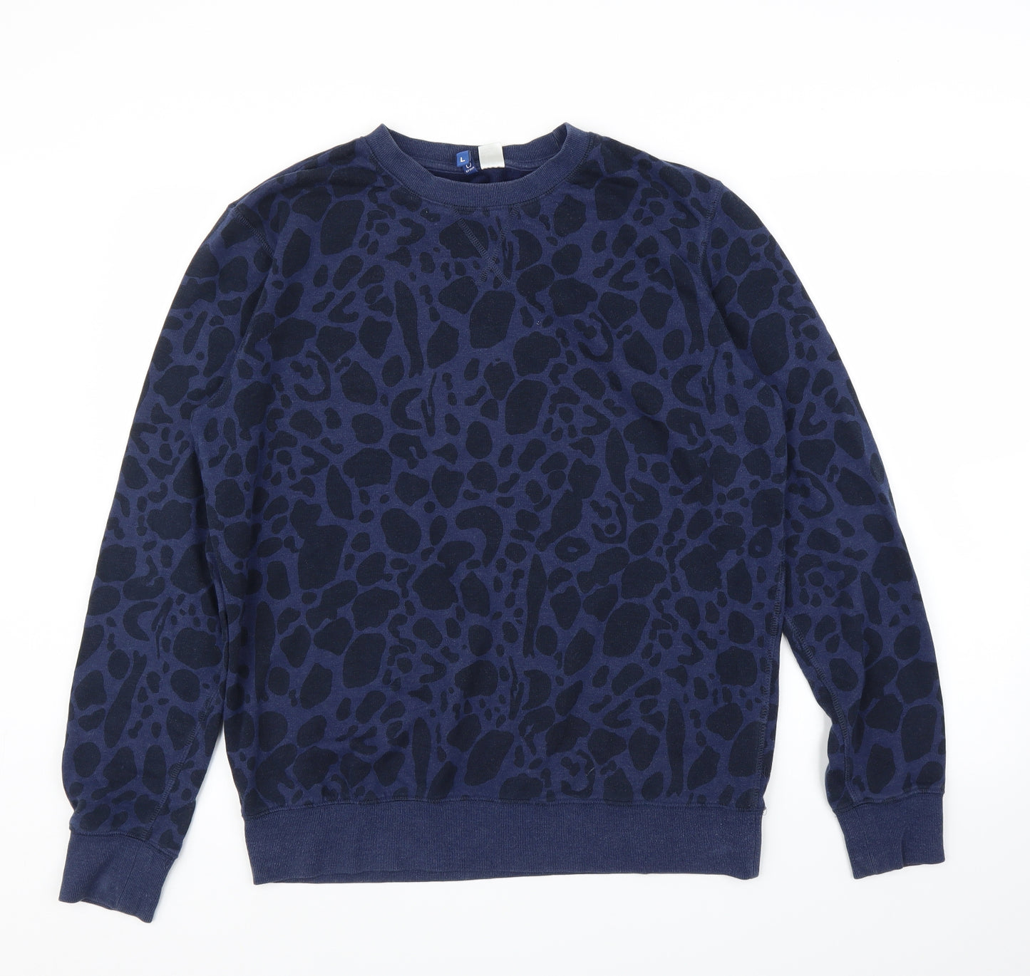 H&M Womens Blue Animal Print  Pullover Jumper Size L  - Leopard print