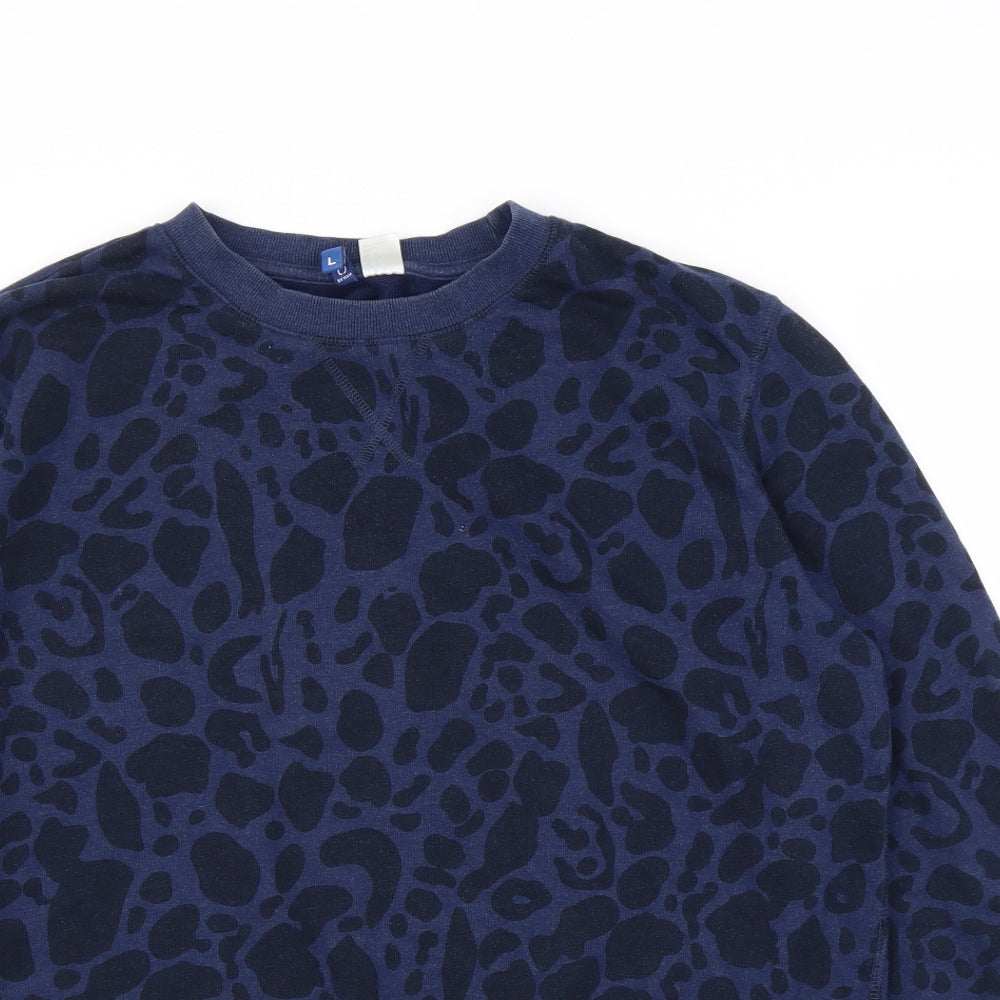 H&M Womens Blue Animal Print  Pullover Jumper Size L  - Leopard print