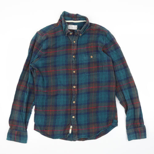 Pull&Bear Mens Blue Plaid   Button-Up Size L