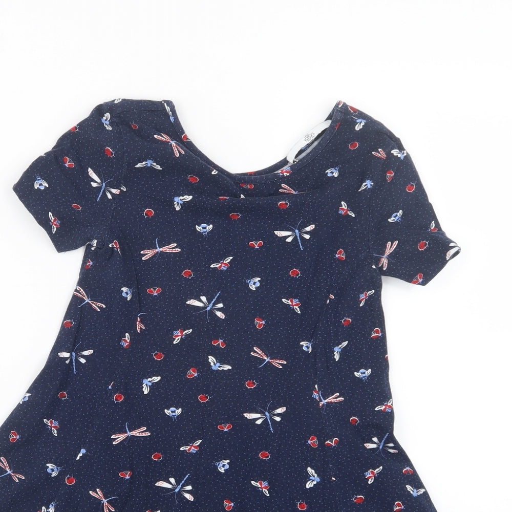 Marks and Spencer Girls Blue Geometric  A-Line  Size 5-6 Years