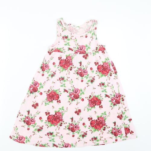 H&M Girls Pink Floral  T-Shirt Dress  Size 7-8 Years