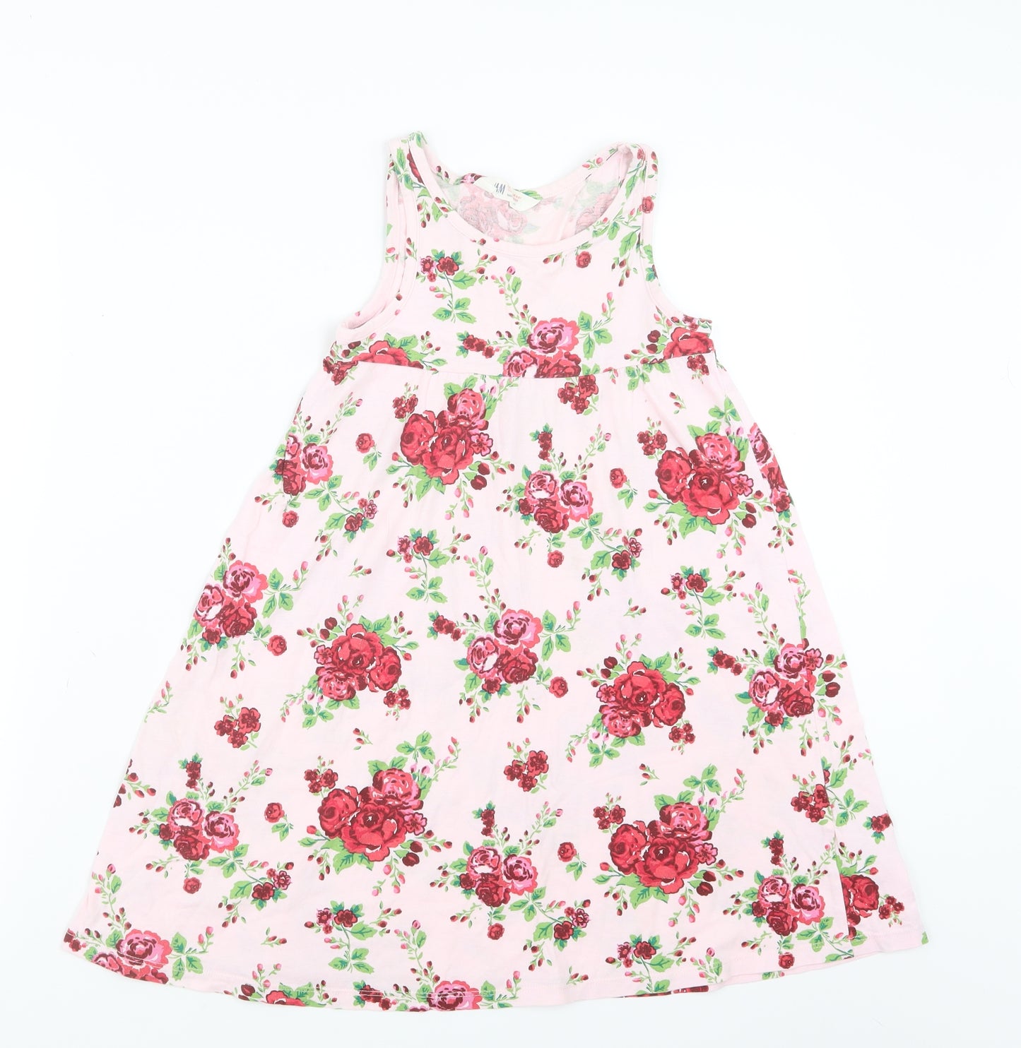 H&M Girls Pink Floral  T-Shirt Dress  Size 7-8 Years