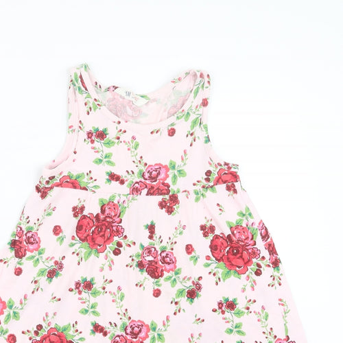 H&M Girls Pink Floral  T-Shirt Dress  Size 7-8 Years