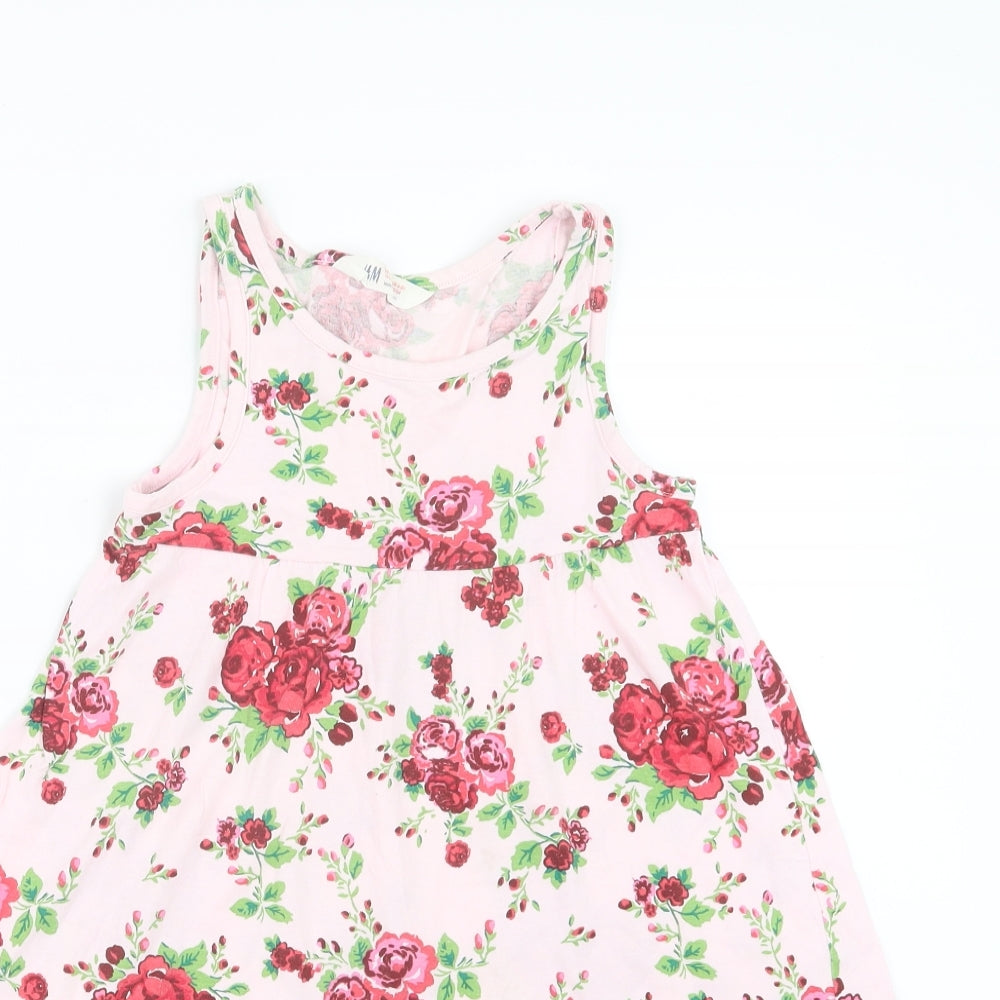 H&M Girls Pink Floral  T-Shirt Dress  Size 7-8 Years