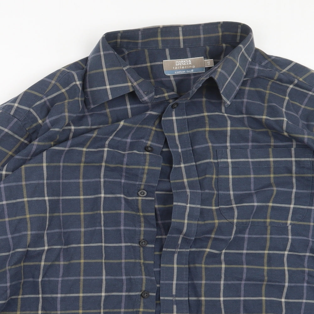 Marks and Spencer Mens Blue Check   Button-Up Size 17