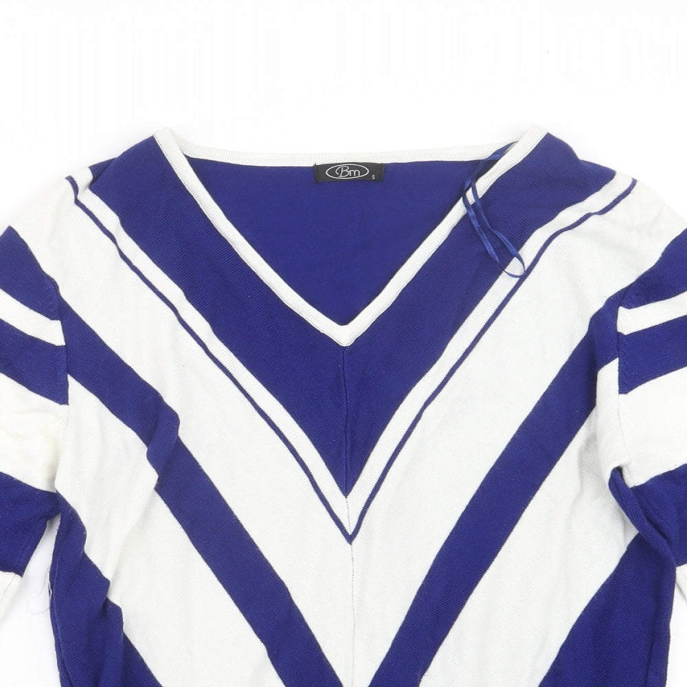 BM Womens Blue Striped  Pullover Jumper Size S