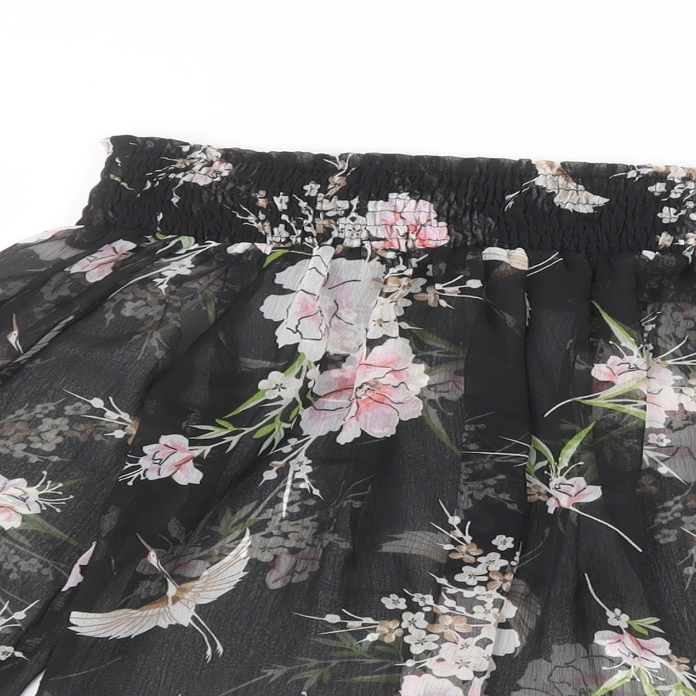 New Look Womens Black Floral Mesh Basic Blouse Size 10