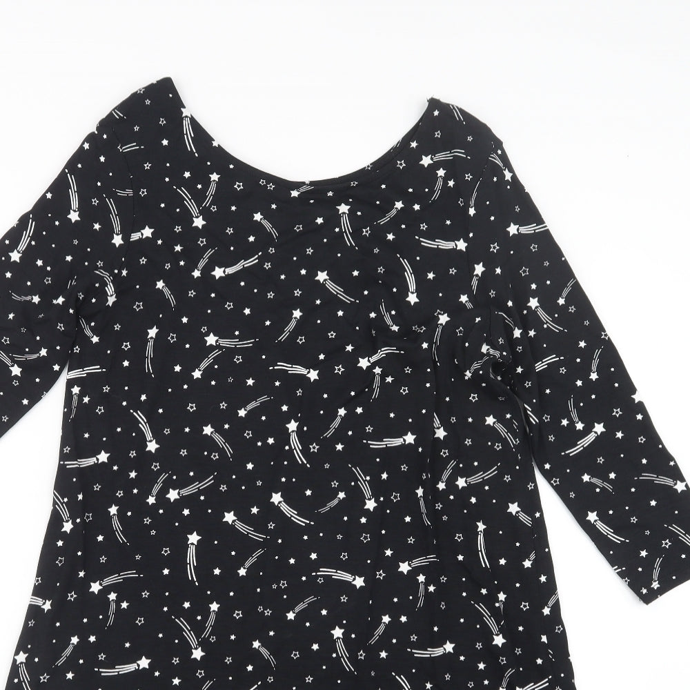 George Womens Black Geometric  Basic T-Shirt Size S  - Long