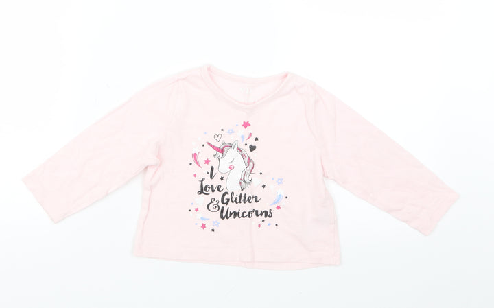 Young Dimension Girls Pink   Basic T-Shirt Size 18-24 Months  - Unicorn