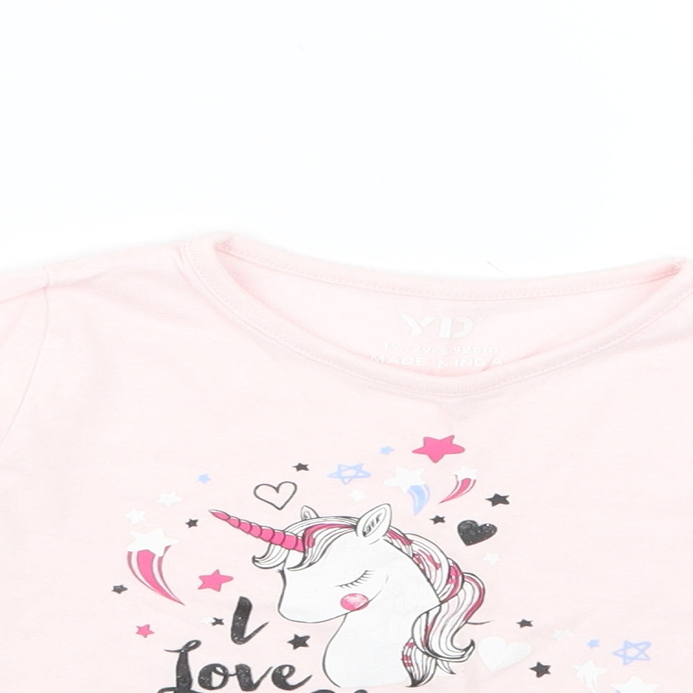Young Dimension Girls Pink   Basic T-Shirt Size 18-24 Months  - Unicorn