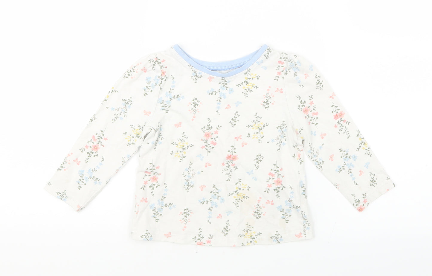 George Girls White Floral  Basic T-Shirt Size 18-24 Months