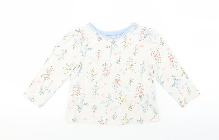 George Girls White Floral  Basic T-Shirt Size 18-24 Months