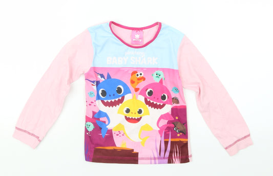 Front view of Pinkfong girls’ pink geometric basic t-shirt, size 2-3, years