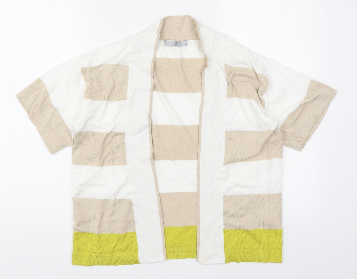 TU Womens Beige Striped  Cardigan Jumper Size 12  - Yellow