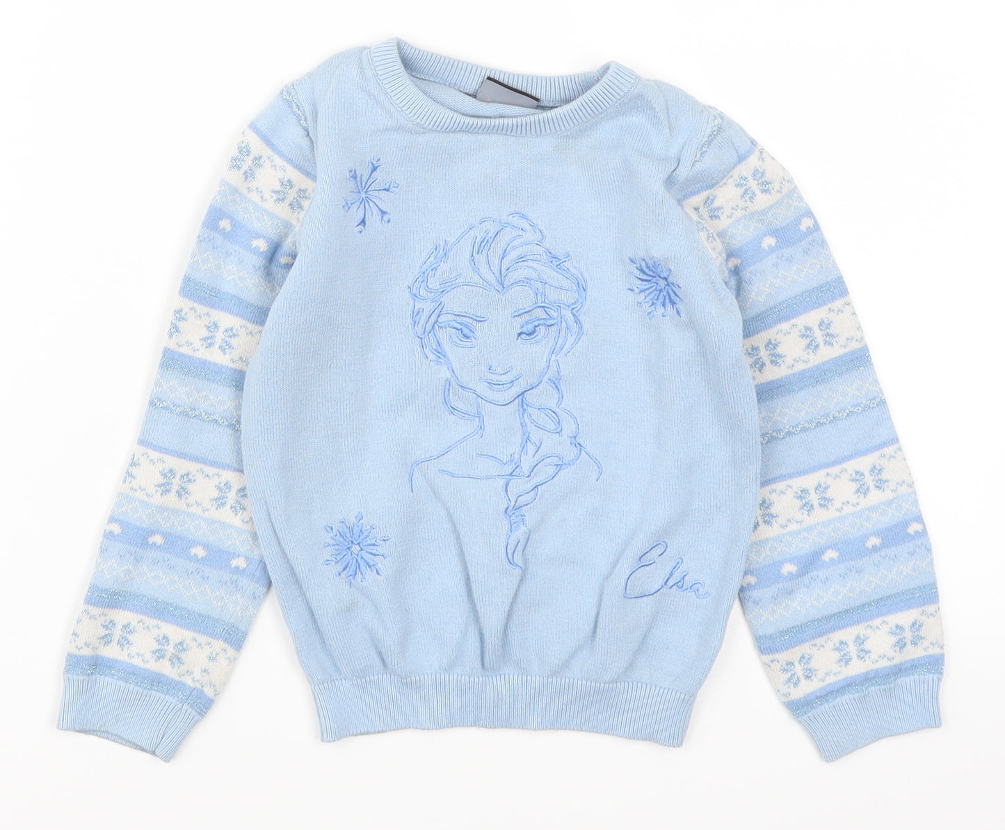 George Girls Blue Geometric  Pullover Jumper Size 2-3 Years  - Elsa Frozen