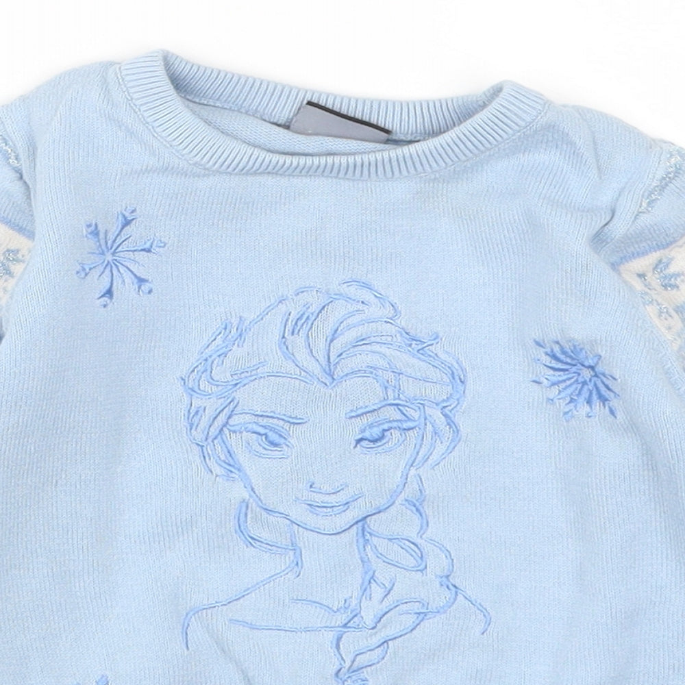 George Girls Blue Geometric  Pullover Jumper Size 2-3 Years  - Elsa Frozen