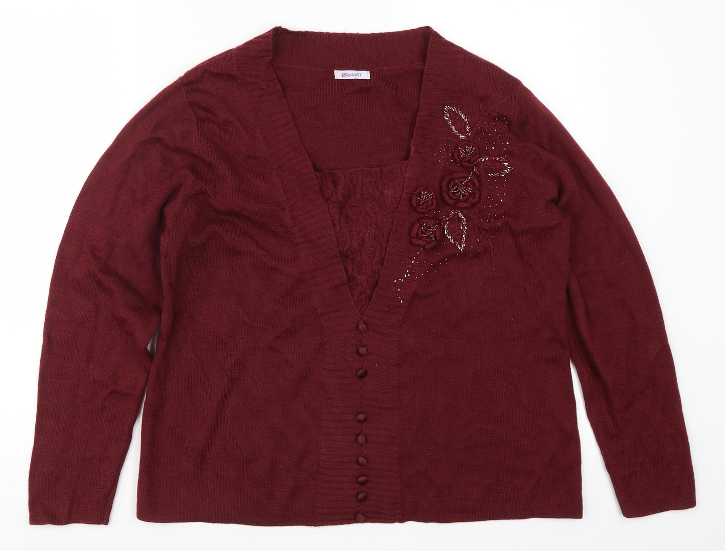 Damart Womens Red   Pullover Jumper Size 18  - Fabric Flowers