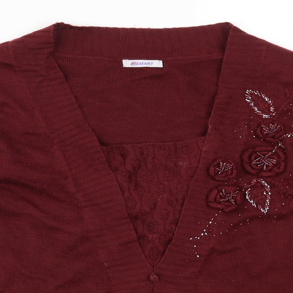 Damart Womens Red   Pullover Jumper Size 18  - Fabric Flowers