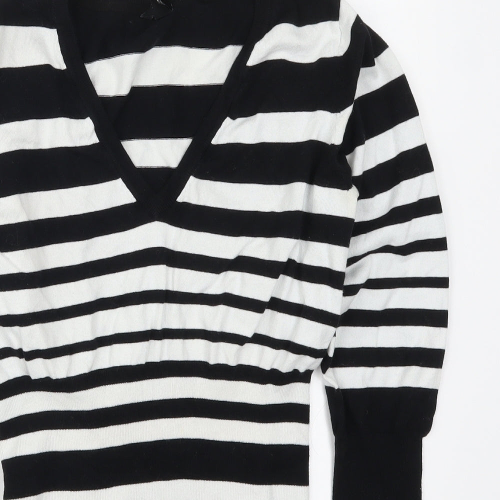 H&M Womens Black Striped  Pullover Jumper Size M  - Black and White