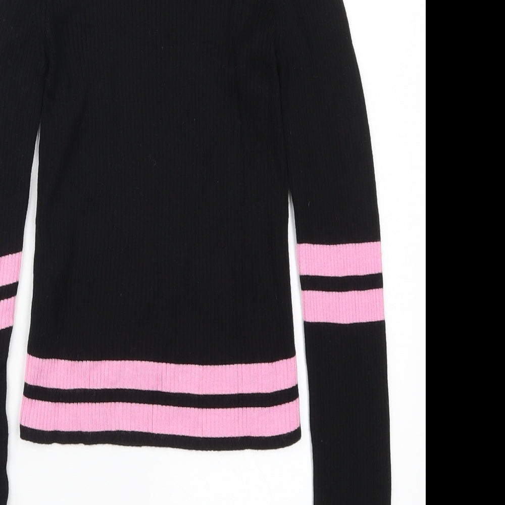 Cooperative Womens Black Striped  Pullover Jumper Size S  - Pink