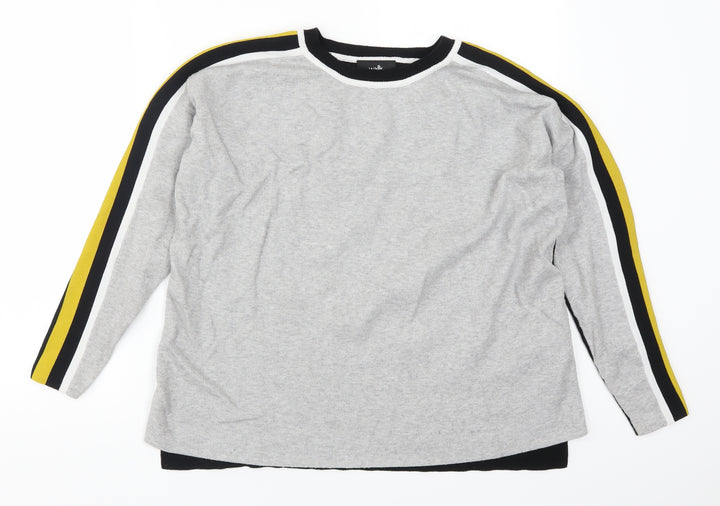 Wallis Womens Grey Striped  Pullover Jumper Size M  - Yellow Sleeve Stripe
