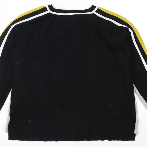 Wallis Womens Grey Striped  Pullover Jumper Size M  - Yellow Sleeve Stripe