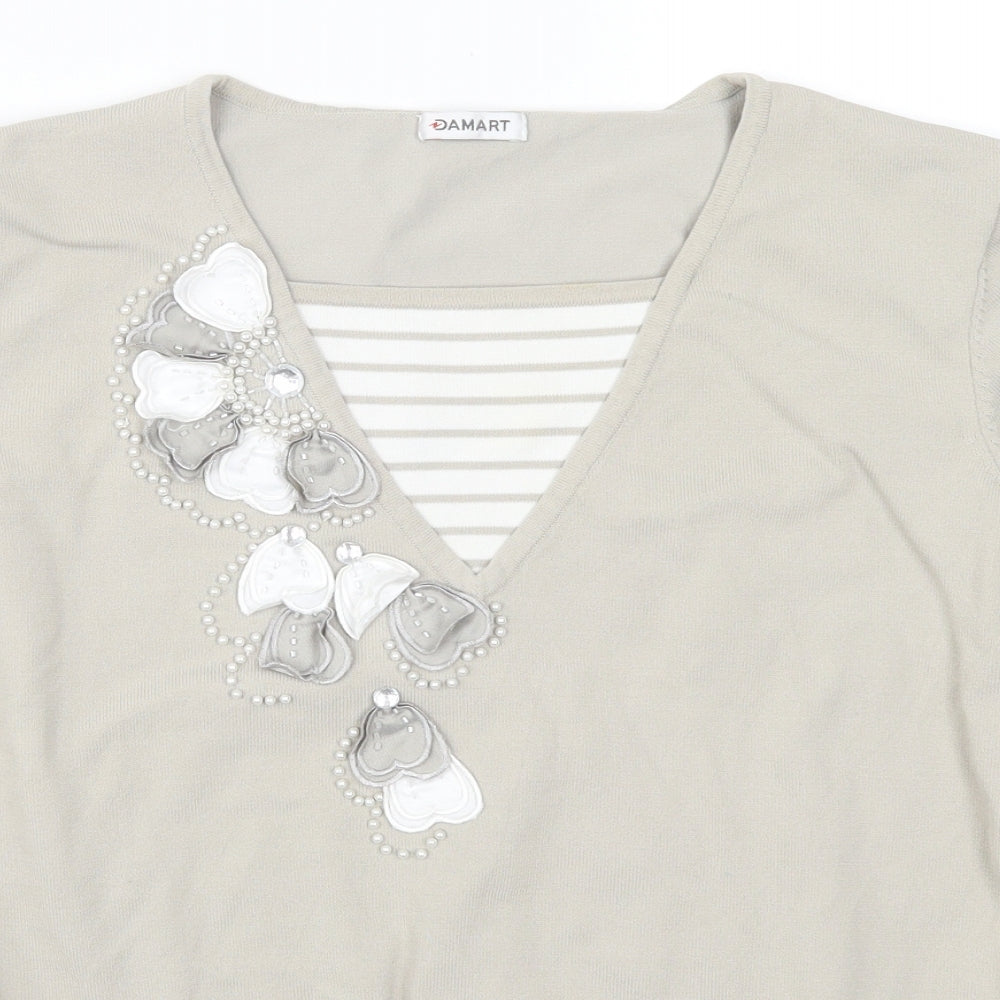 Damart Womens Beige Striped  Basic T-Shirt Size 22  - Fabric Flowers