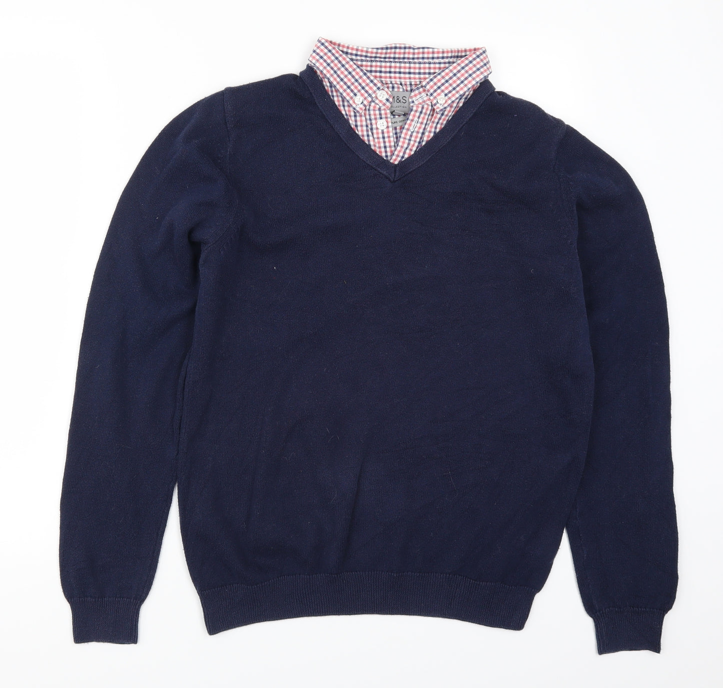 Marks and Spencer Mens Blue Check  Pullover Jumper Size M