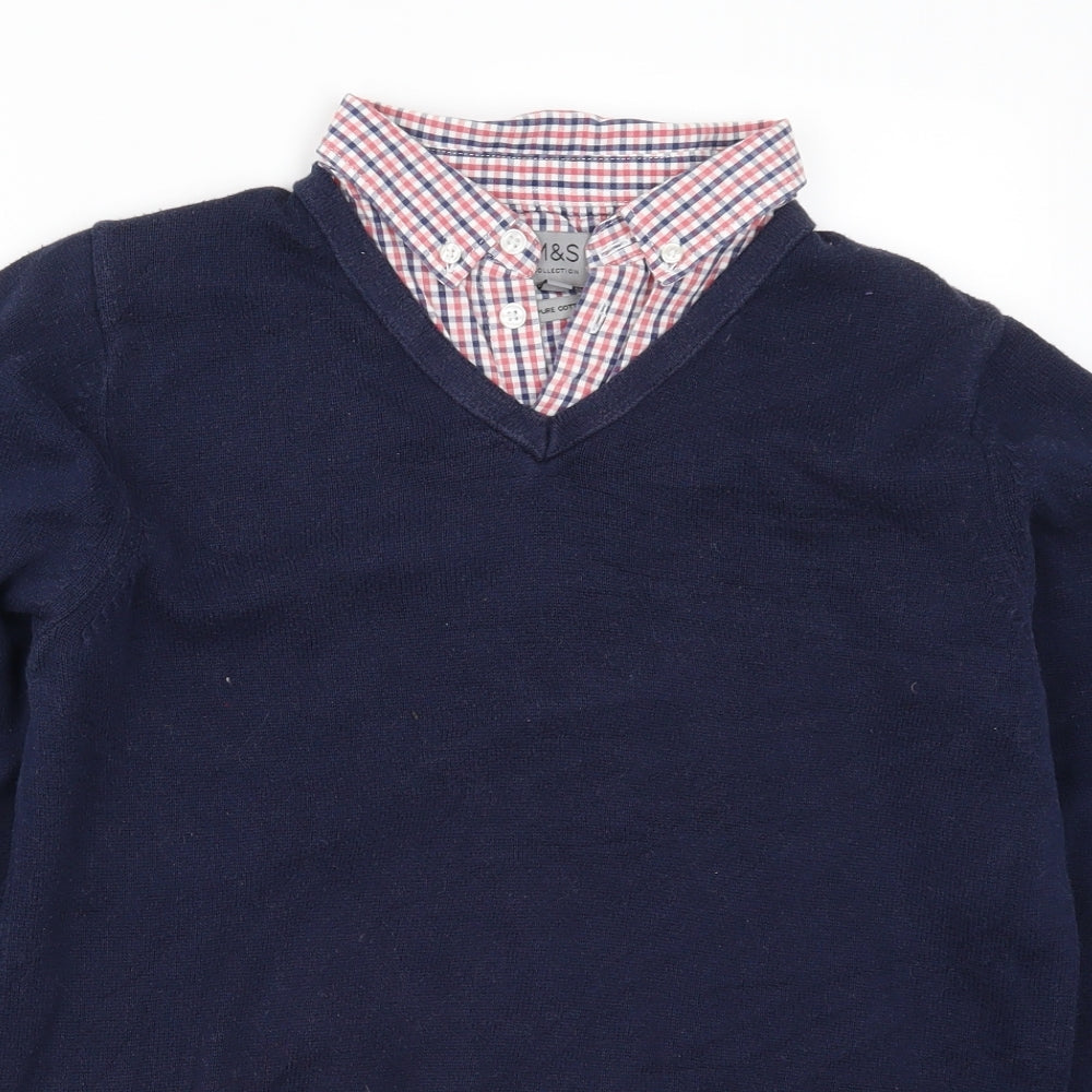 Marks and Spencer Mens Blue Check  Pullover Jumper Size M