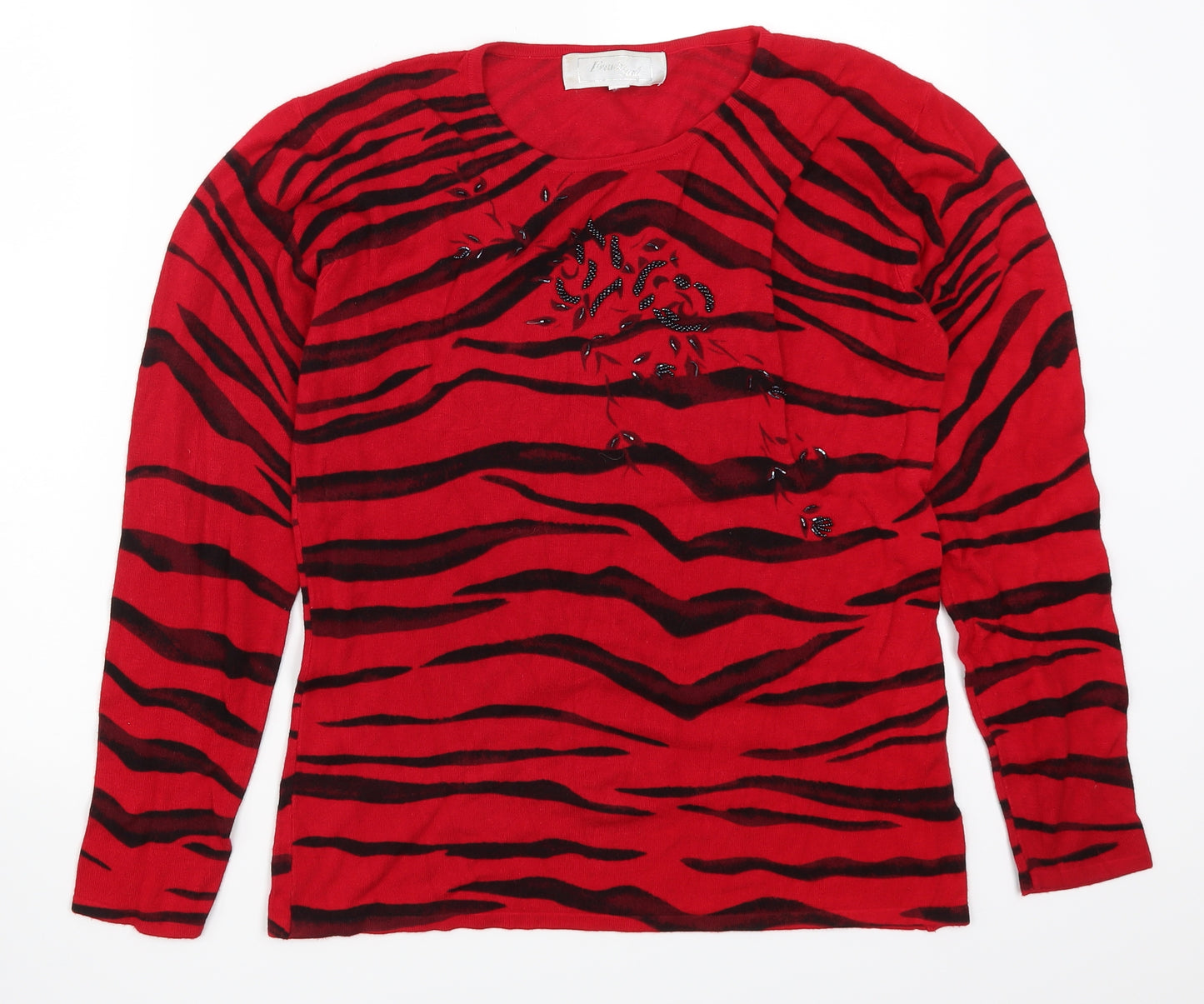 Frank Saul Womens Red Animal Print Rayon Pullover Jumper Size M