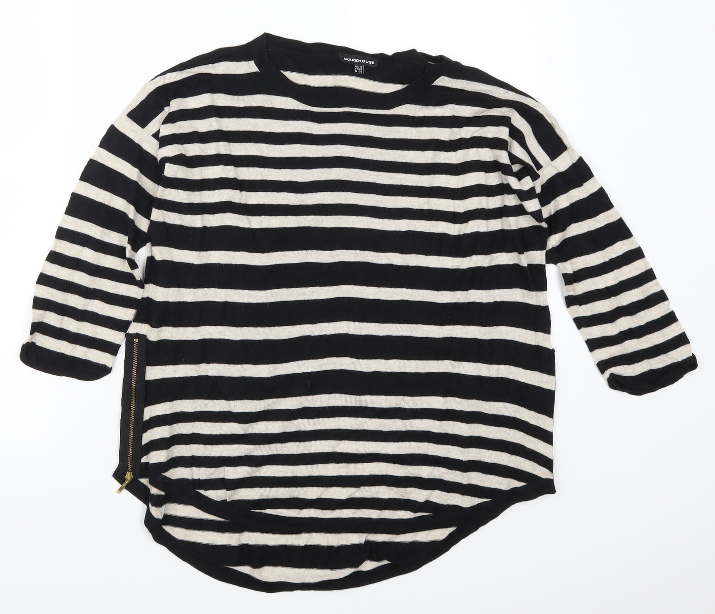 Warehouse Womens Black Striped  Basic T-Shirt Size 10